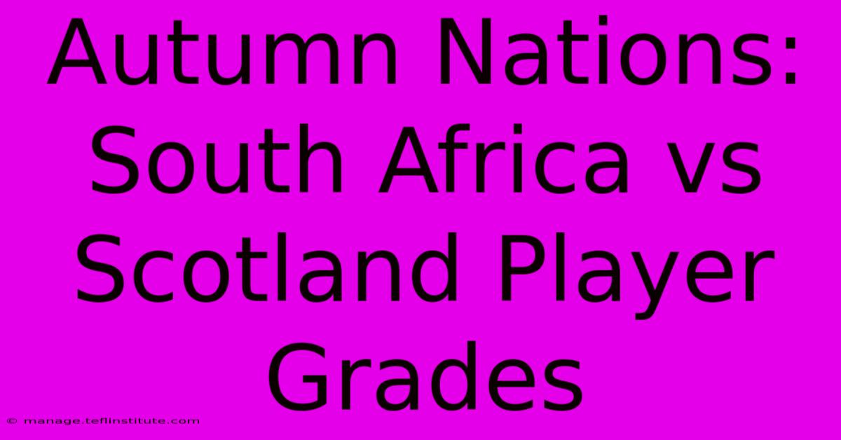 Autumn Nations: South Africa Vs Scotland Player Grades 