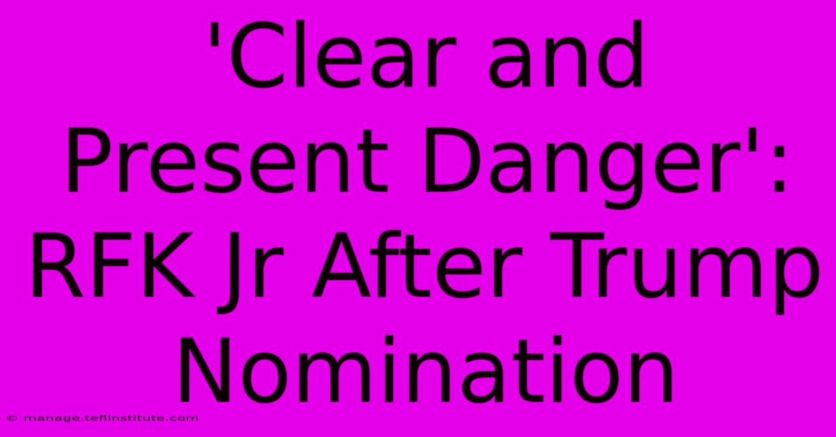 'Clear And Present Danger': RFK Jr After Trump Nomination