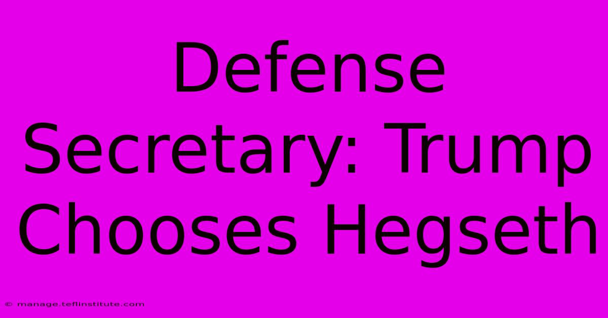 Defense Secretary: Trump Chooses Hegseth