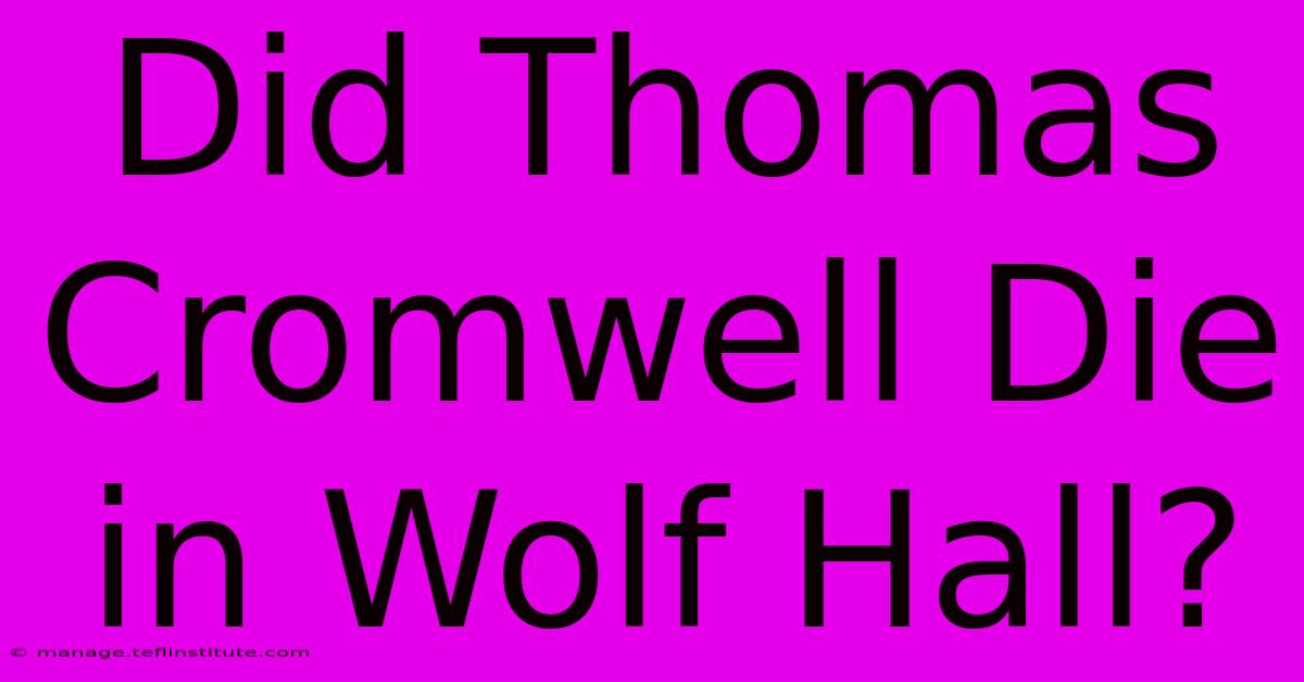 Did Thomas Cromwell Die In Wolf Hall? 