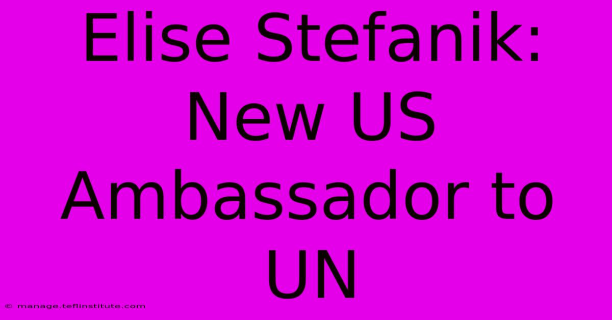 Elise Stefanik: New US Ambassador To UN