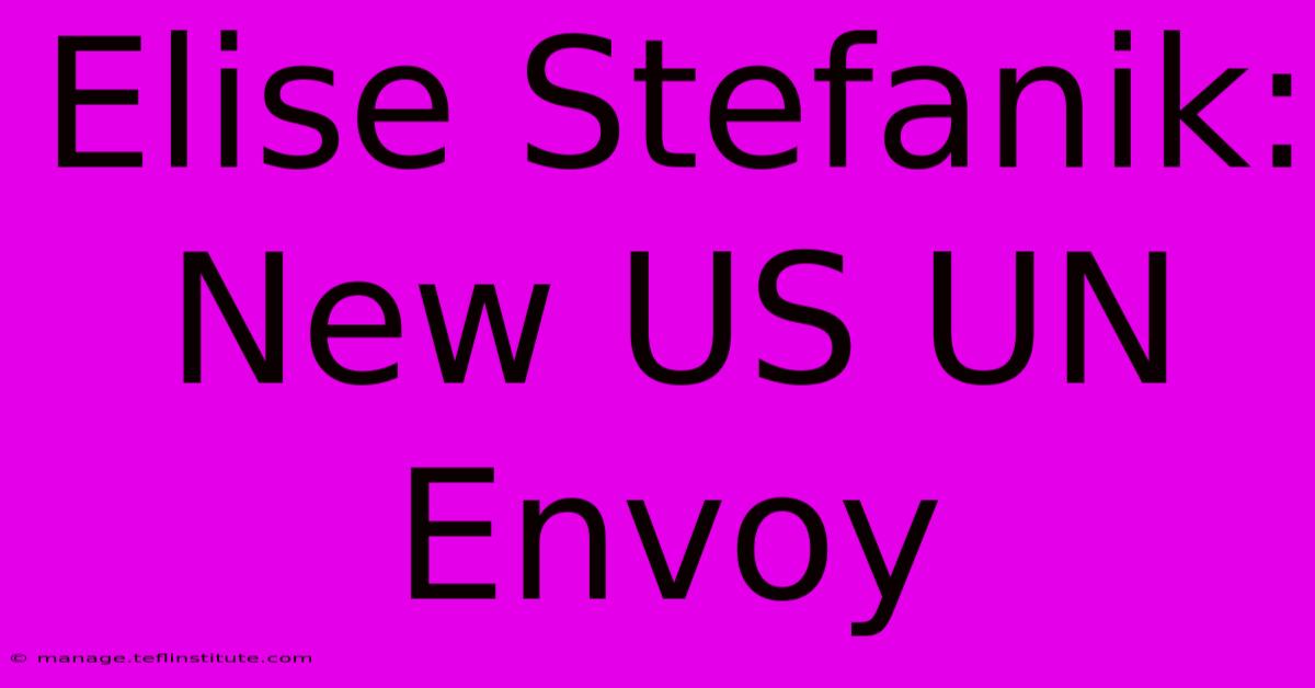 Elise Stefanik: New US UN Envoy