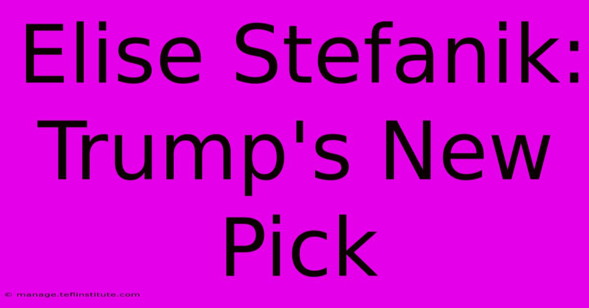 Elise Stefanik: Trump's New Pick