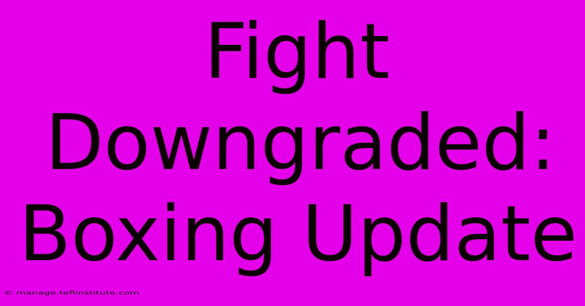 Fight Downgraded: Boxing Update