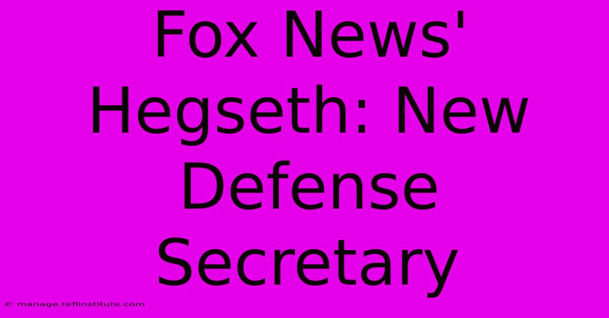 Fox News' Hegseth: New Defense Secretary 