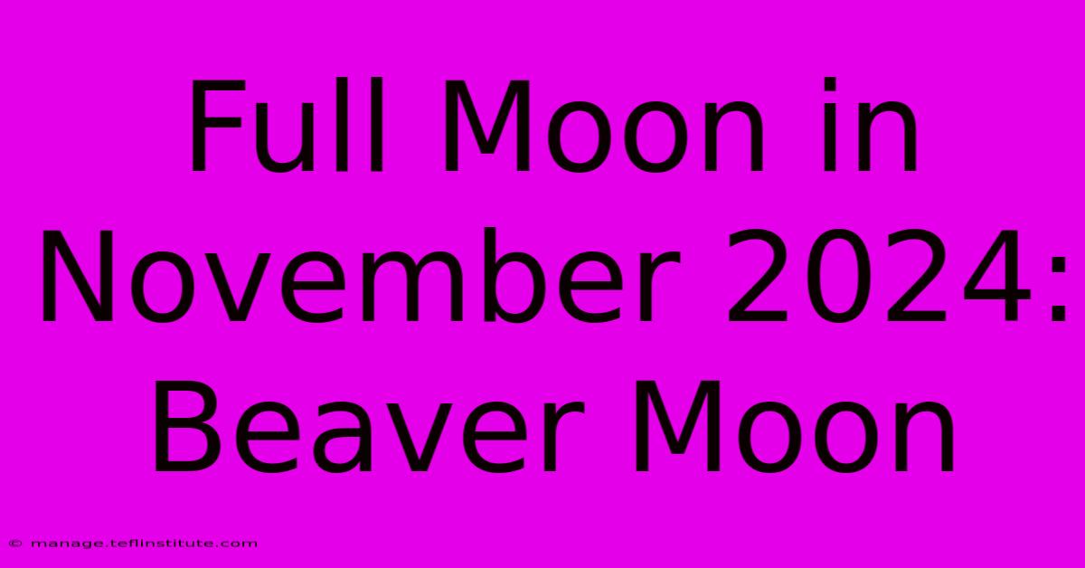 Full Moon In November 2024: Beaver Moon  