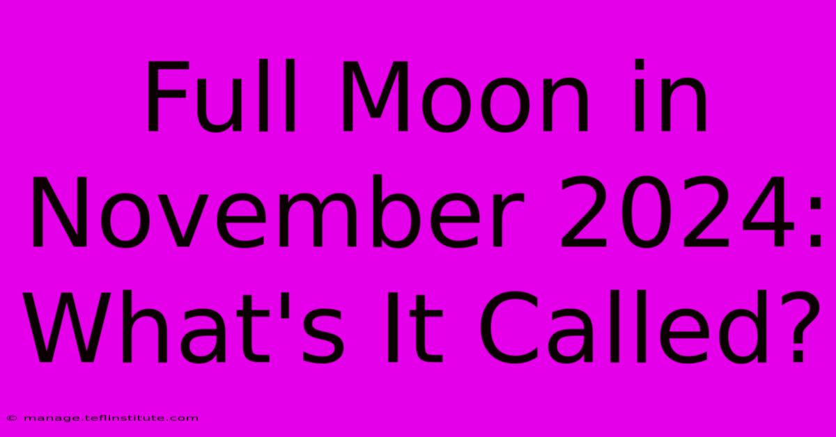 Full Moon In November 2024: What's It Called?