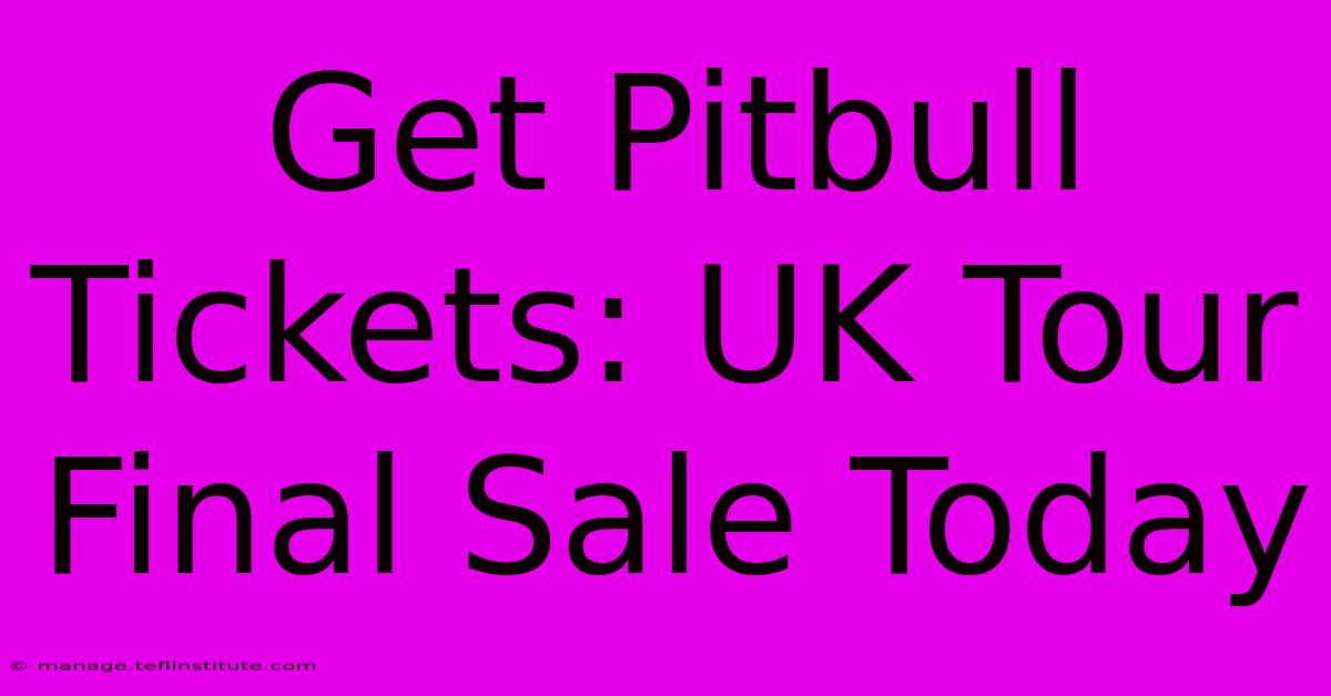 Get Pitbull Tickets: UK Tour Final Sale Today