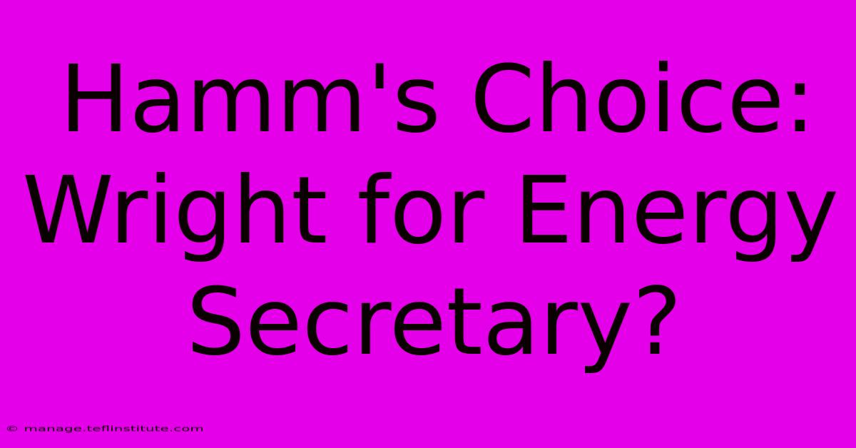 Hamm's Choice: Wright For Energy Secretary?