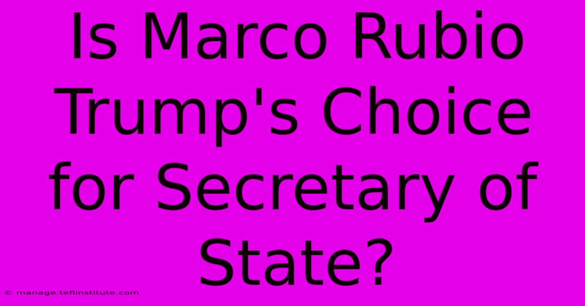 Is Marco Rubio Trump's Choice For Secretary Of State? 