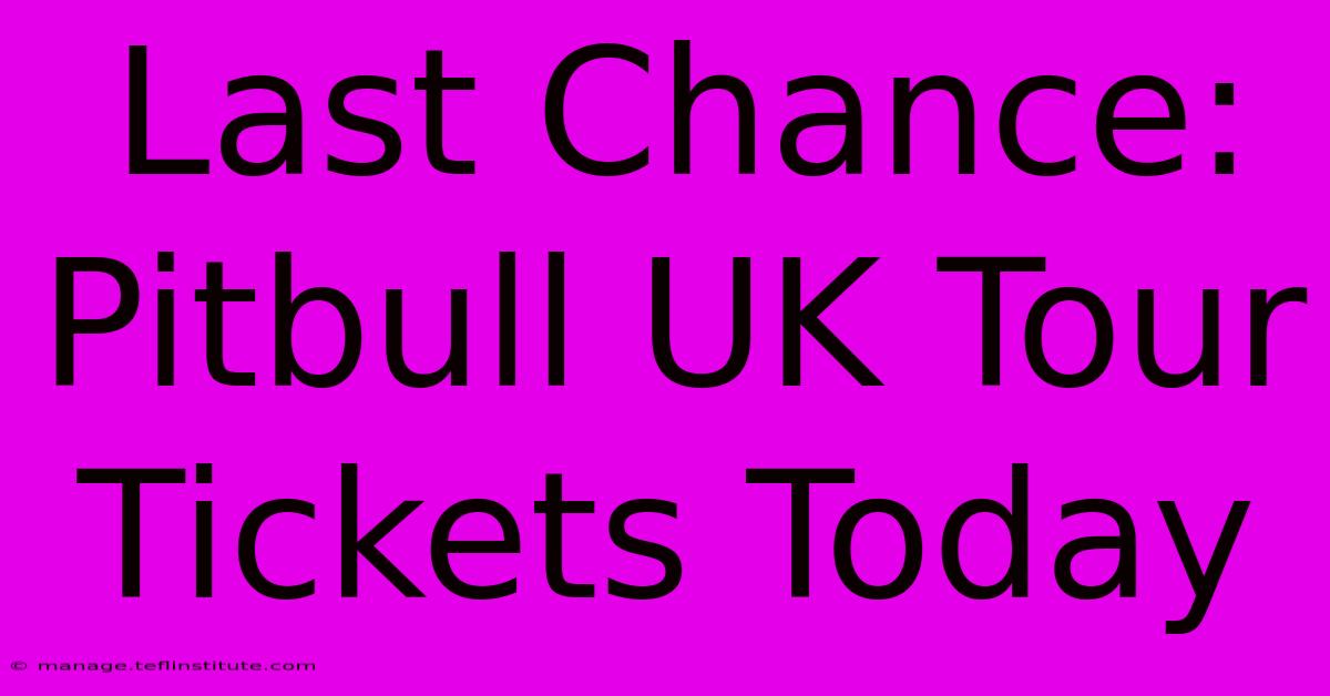 Last Chance: Pitbull UK Tour Tickets Today