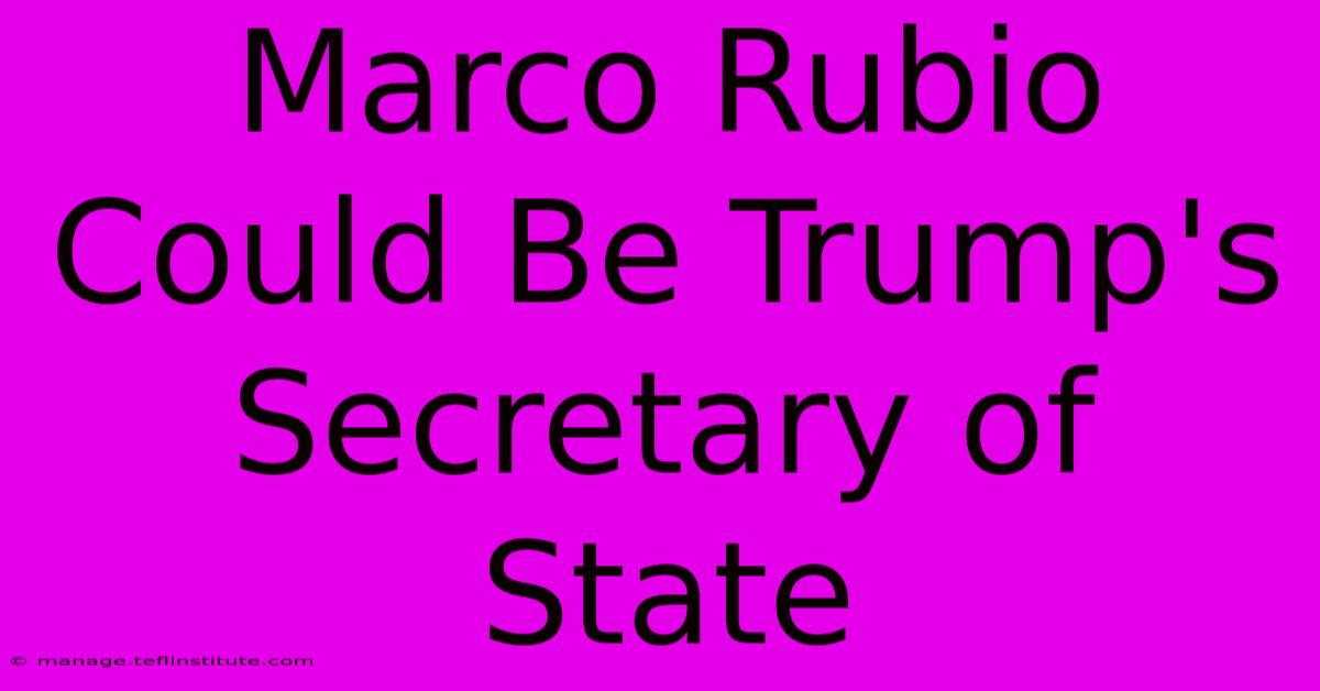 Marco Rubio Could Be Trump's Secretary Of State