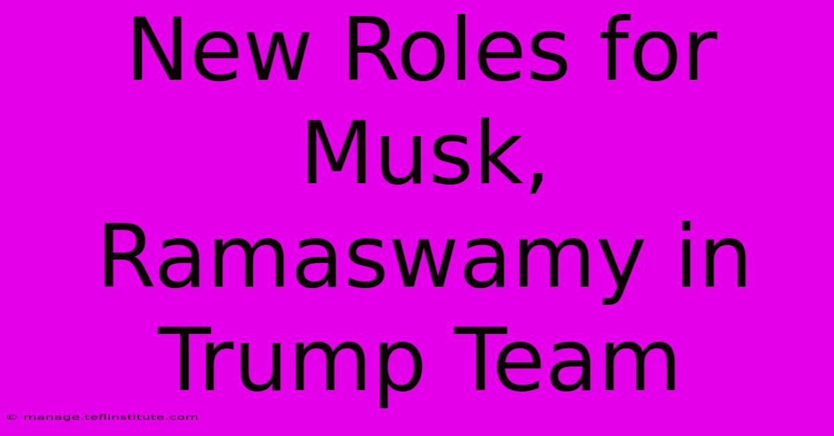 New Roles For Musk, Ramaswamy In Trump Team