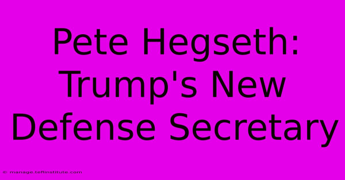 Pete Hegseth: Trump's New Defense Secretary