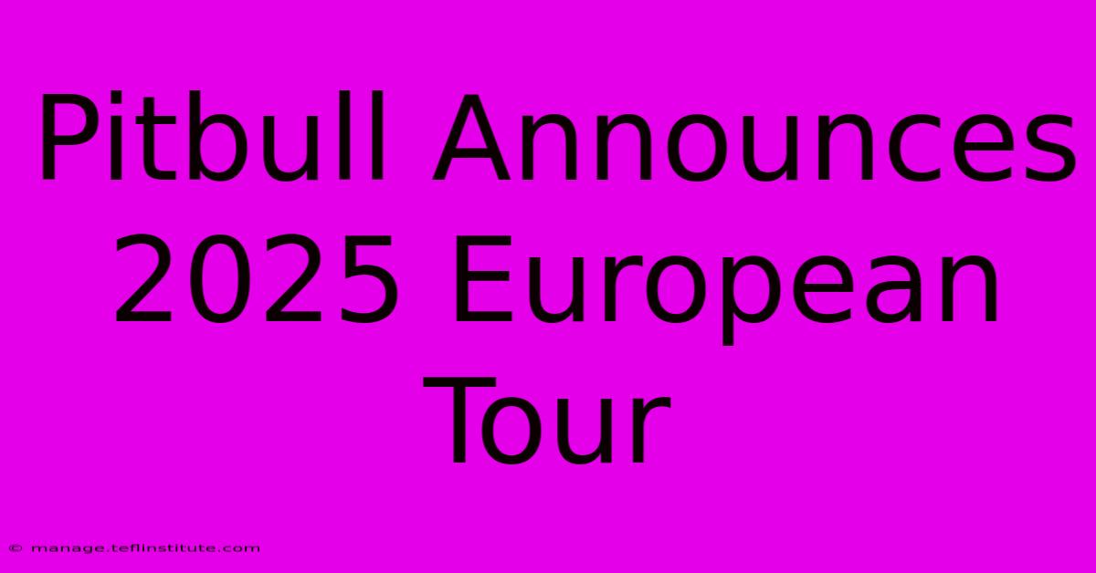 Pitbull Announces 2025 European Tour