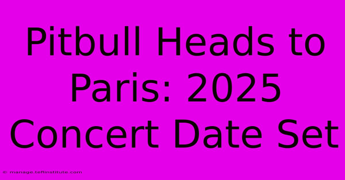 Pitbull Heads To Paris: 2025 Concert Date Set