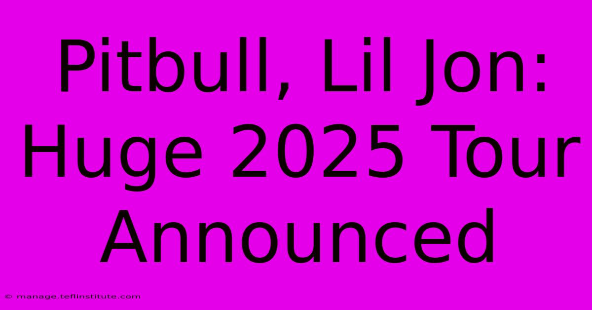 Pitbull, Lil Jon: Huge 2025 Tour Announced