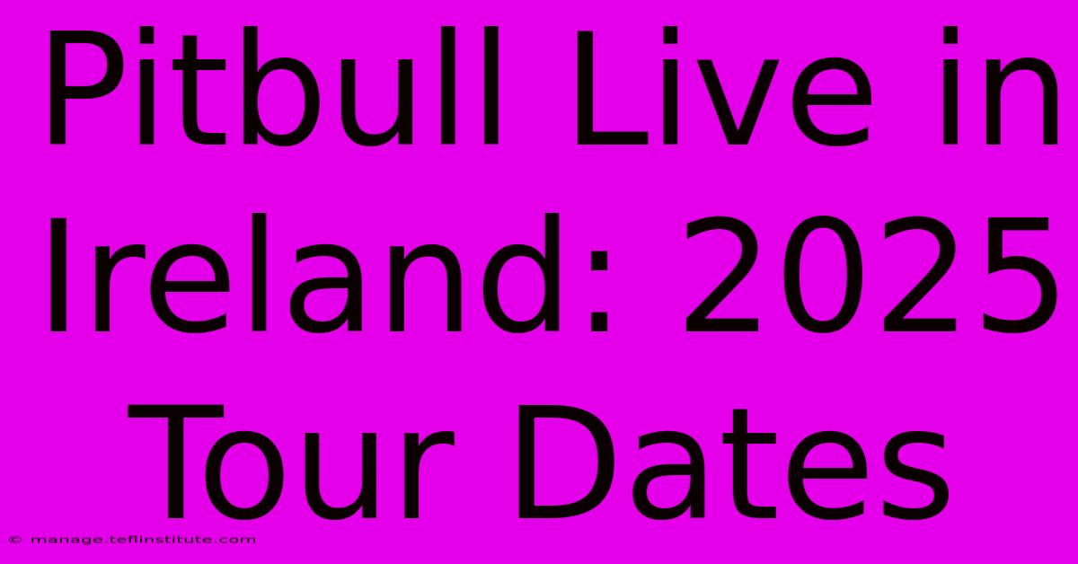 Pitbull Live In Ireland: 2025 Tour Dates