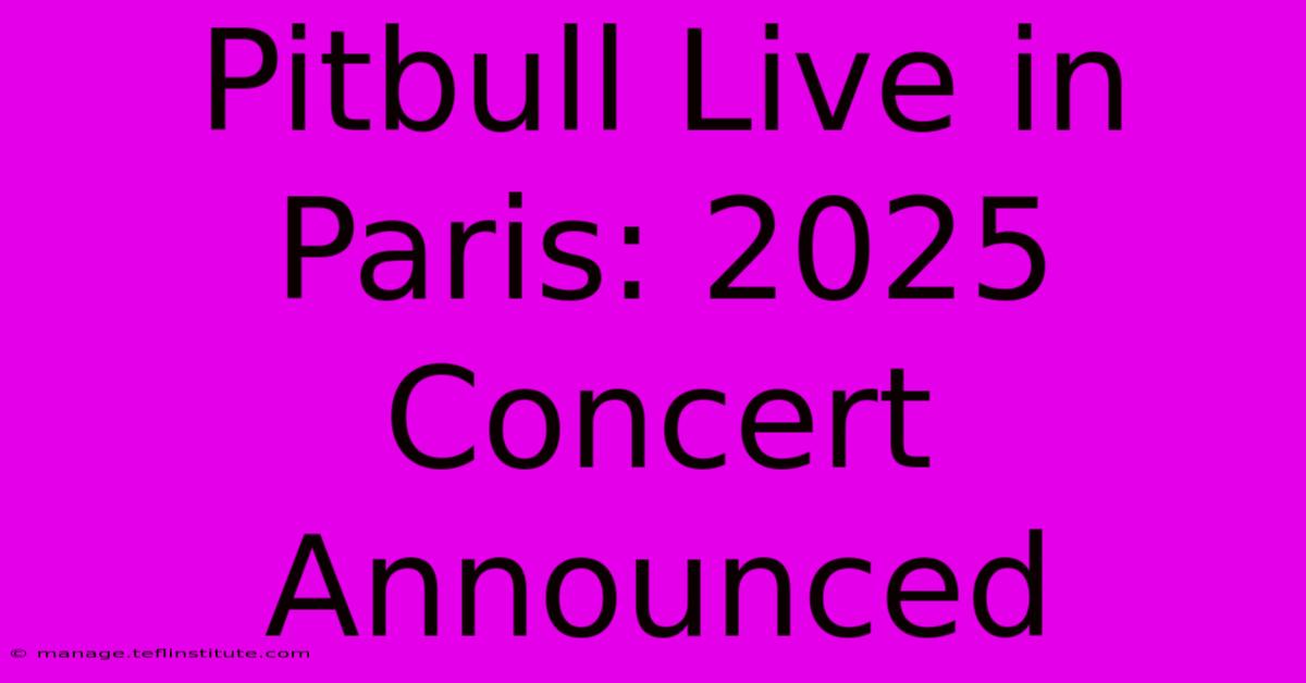 Pitbull Live In Paris: 2025 Concert Announced