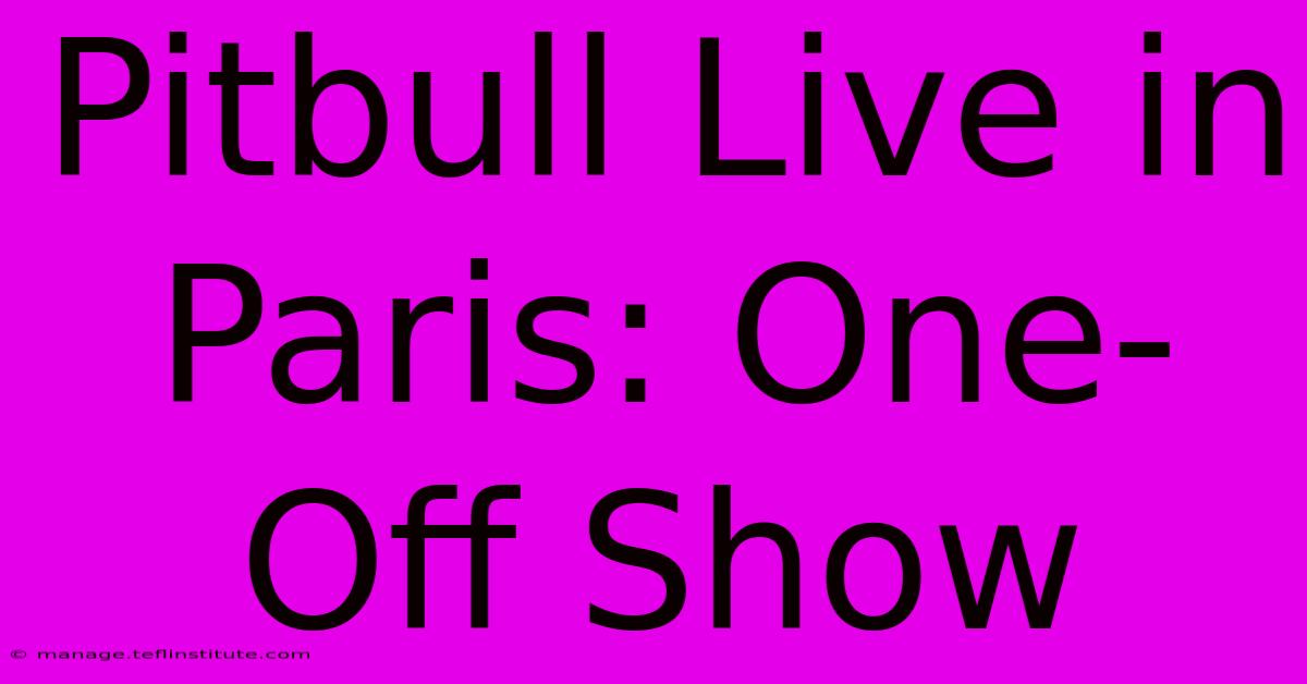 Pitbull Live In Paris: One-Off Show