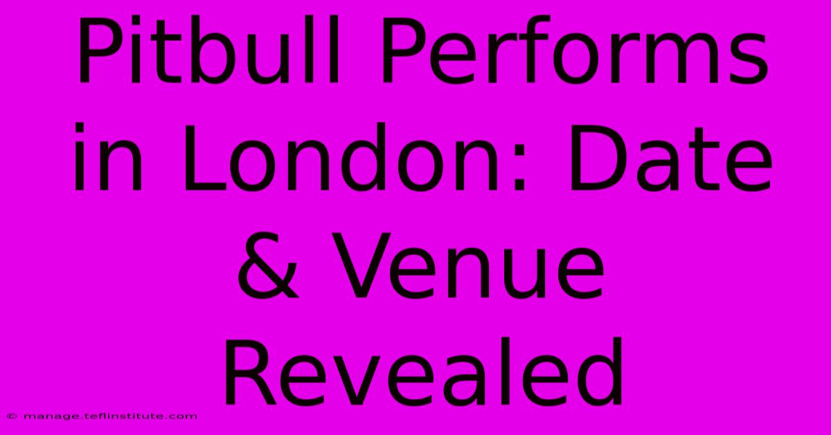 Pitbull Performs In London: Date & Venue Revealed