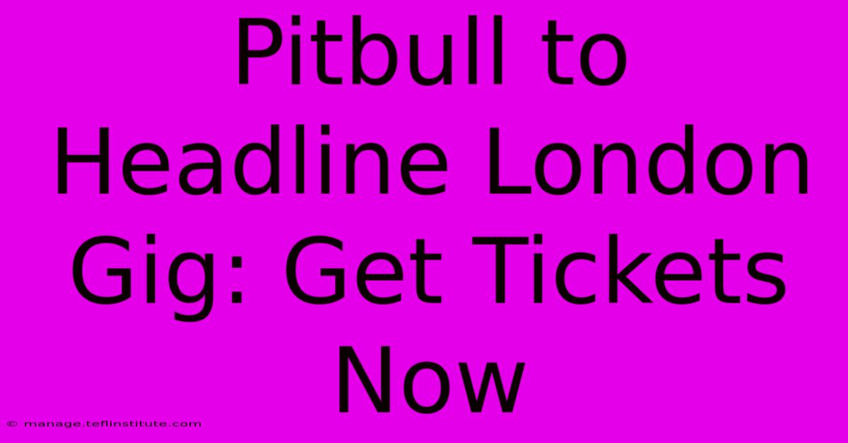 Pitbull To Headline London Gig: Get Tickets Now