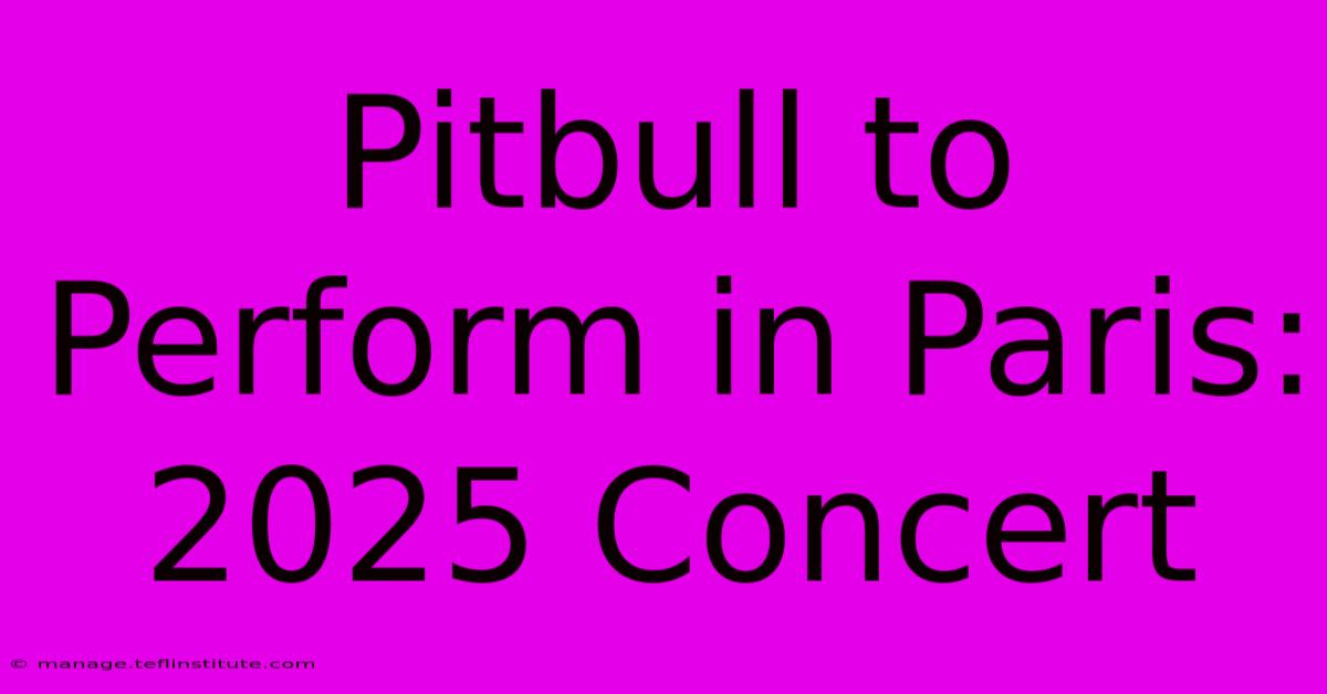 Pitbull To Perform In Paris: 2025 Concert