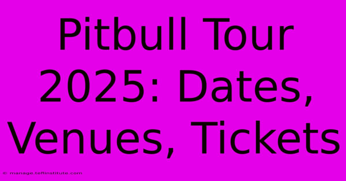 Pitbull Tour 2025: Dates, Venues, Tickets