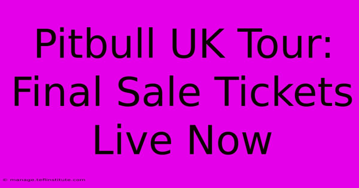 Pitbull UK Tour: Final Sale Tickets Live Now