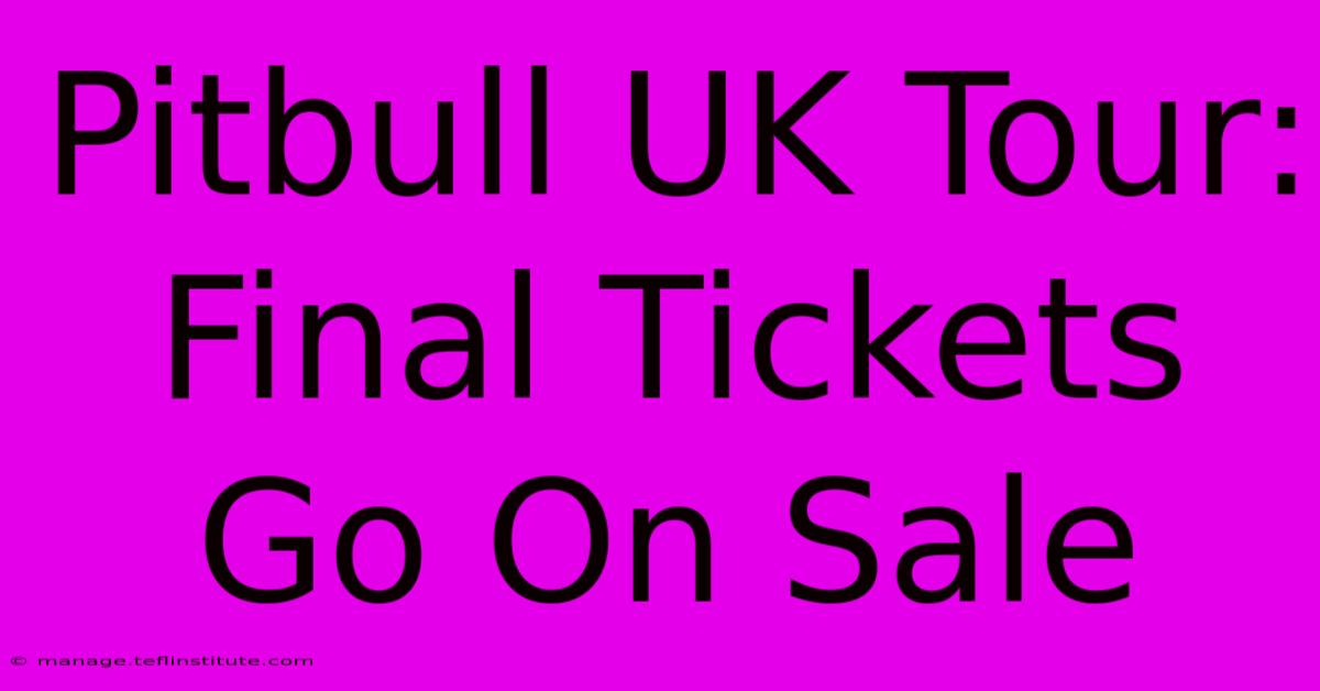 Pitbull UK Tour: Final Tickets Go On Sale