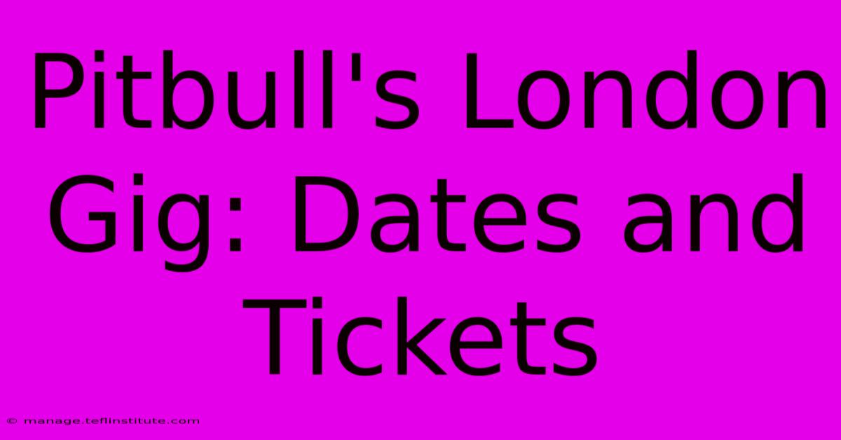 Pitbull's London Gig: Dates And Tickets