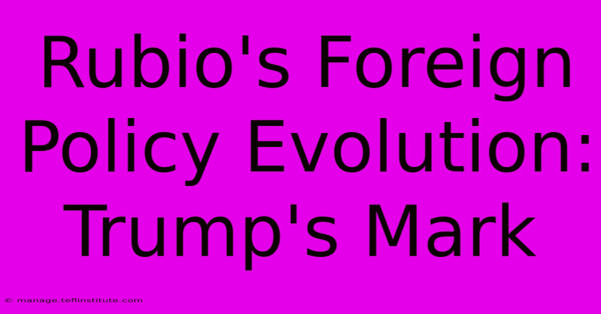 Rubio's Foreign Policy Evolution: Trump's Mark