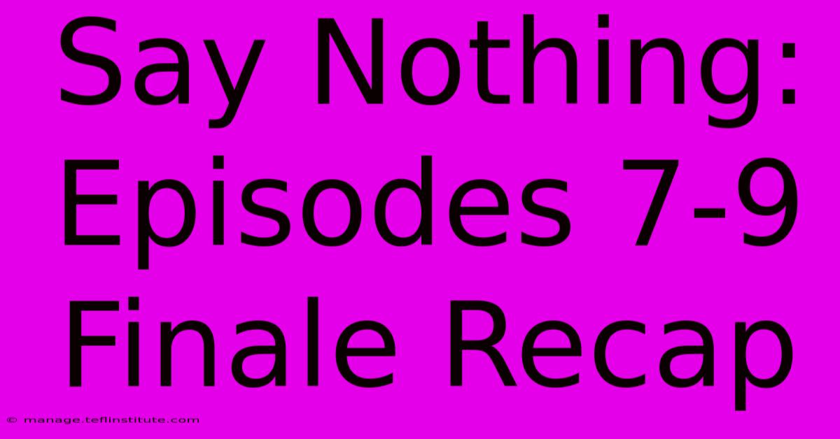 Say Nothing: Episodes 7-9 Finale Recap