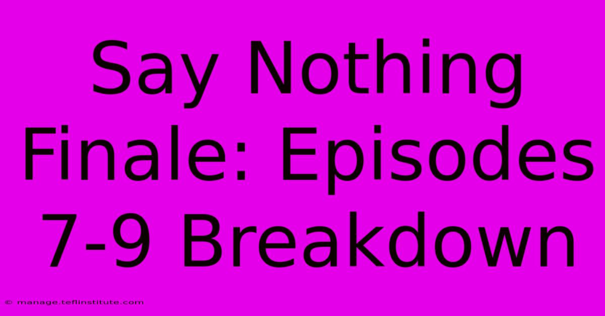 Say Nothing Finale: Episodes 7-9 Breakdown