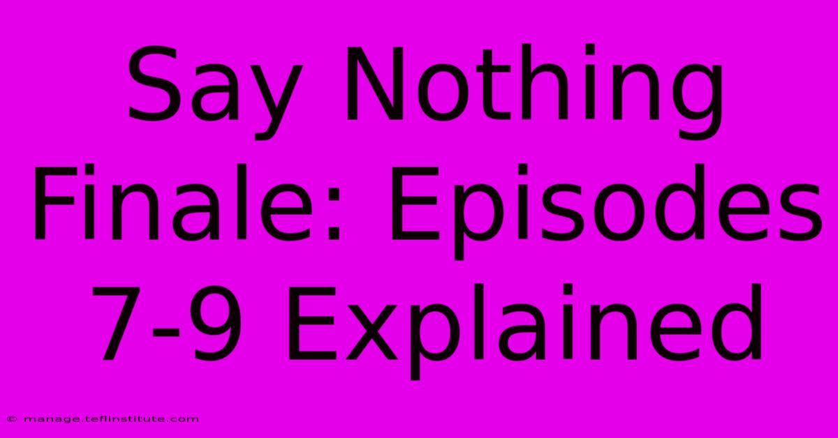 Say Nothing Finale: Episodes 7-9 Explained