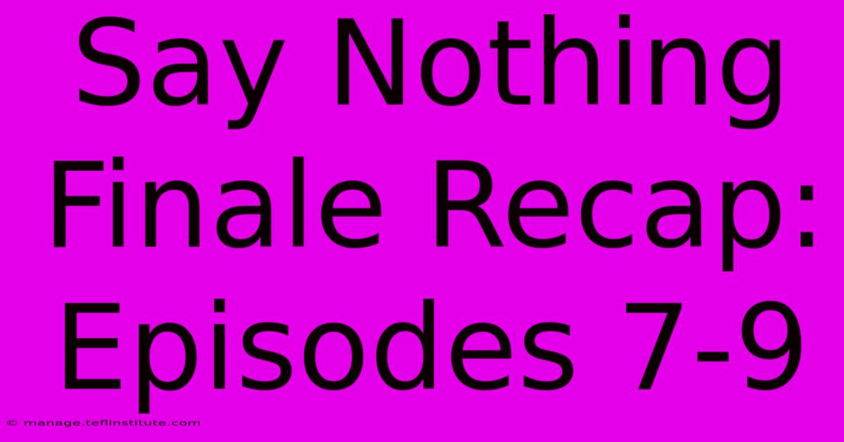 Say Nothing Finale Recap: Episodes 7-9