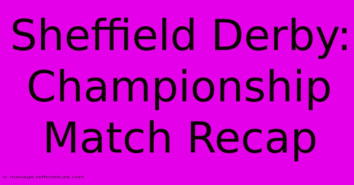 Sheffield Derby: Championship Match Recap 