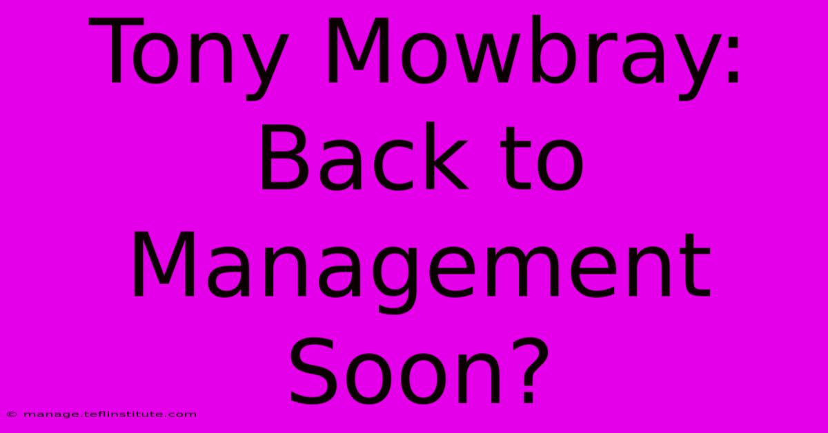 Tony Mowbray: Back To Management Soon? 