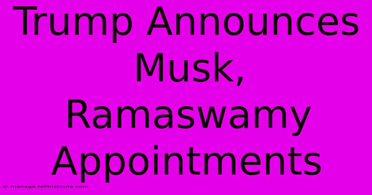 Trump Announces Musk, Ramaswamy Appointments