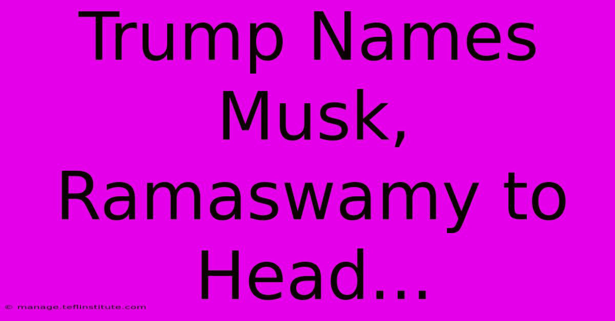 Trump Names Musk, Ramaswamy To Head...