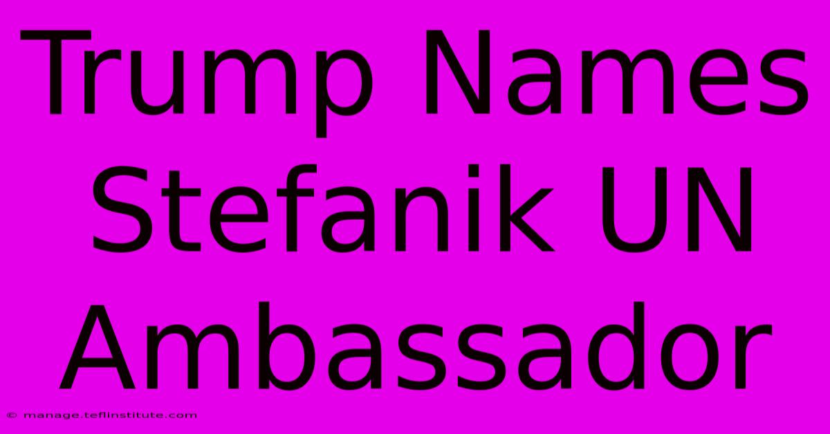 Trump Names Stefanik UN Ambassador