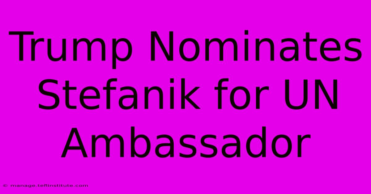 Trump Nominates Stefanik For UN Ambassador