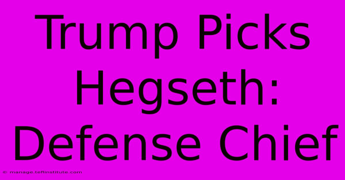 Trump Picks Hegseth: Defense Chief