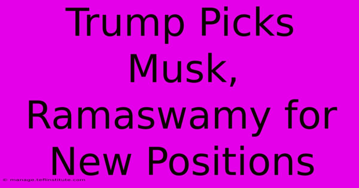 Trump Picks Musk, Ramaswamy For New Positions