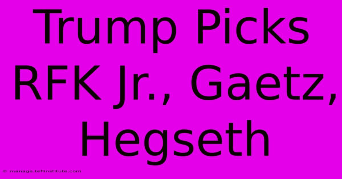 Trump Picks RFK Jr., Gaetz, Hegseth 