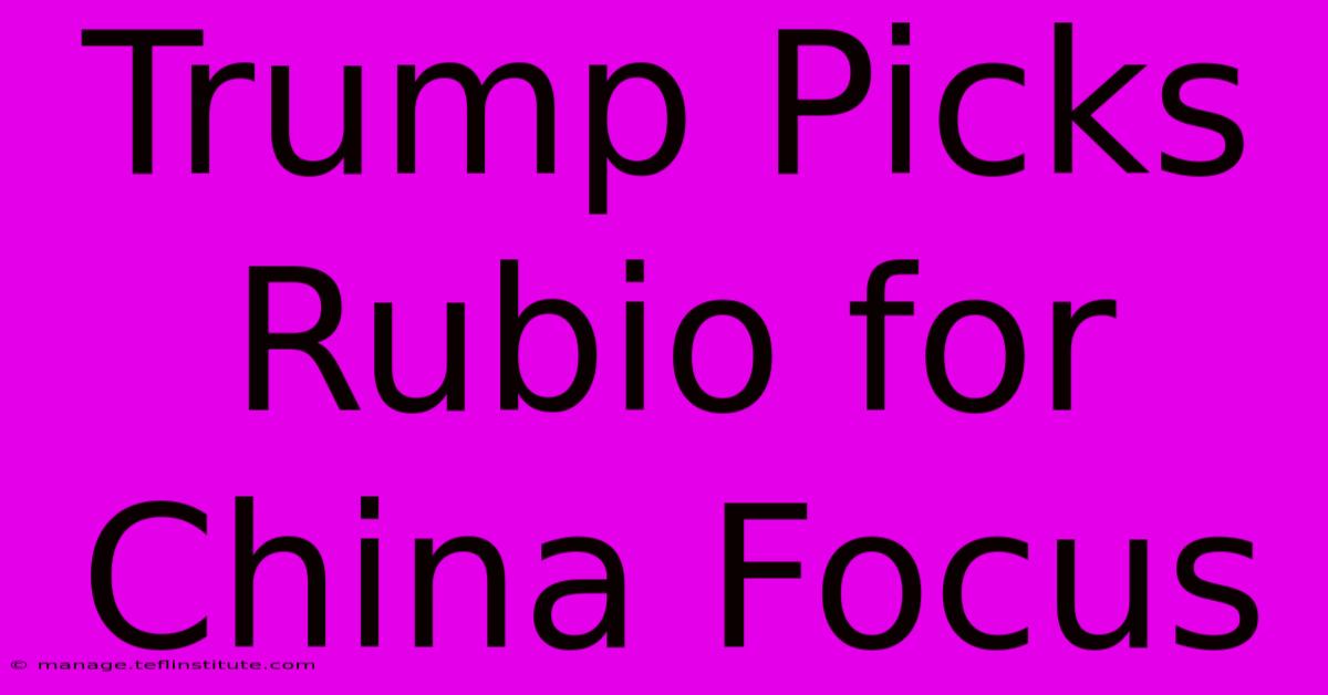 Trump Picks Rubio For China Focus