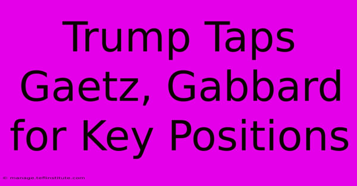 Trump Taps Gaetz, Gabbard For Key Positions