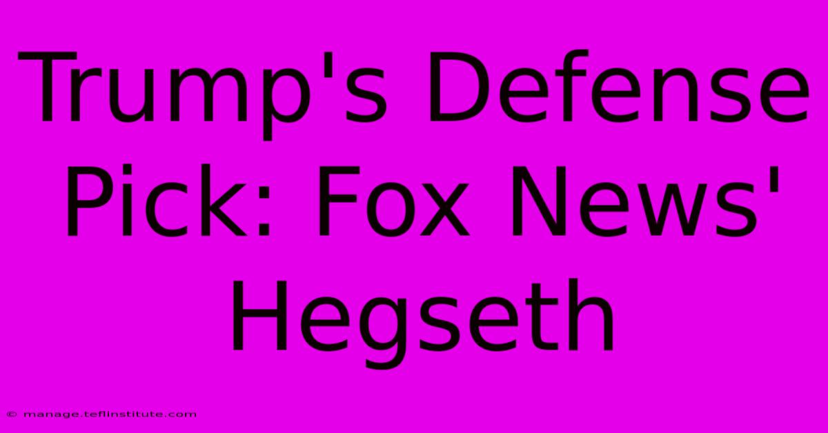 Trump's Defense Pick: Fox News' Hegseth