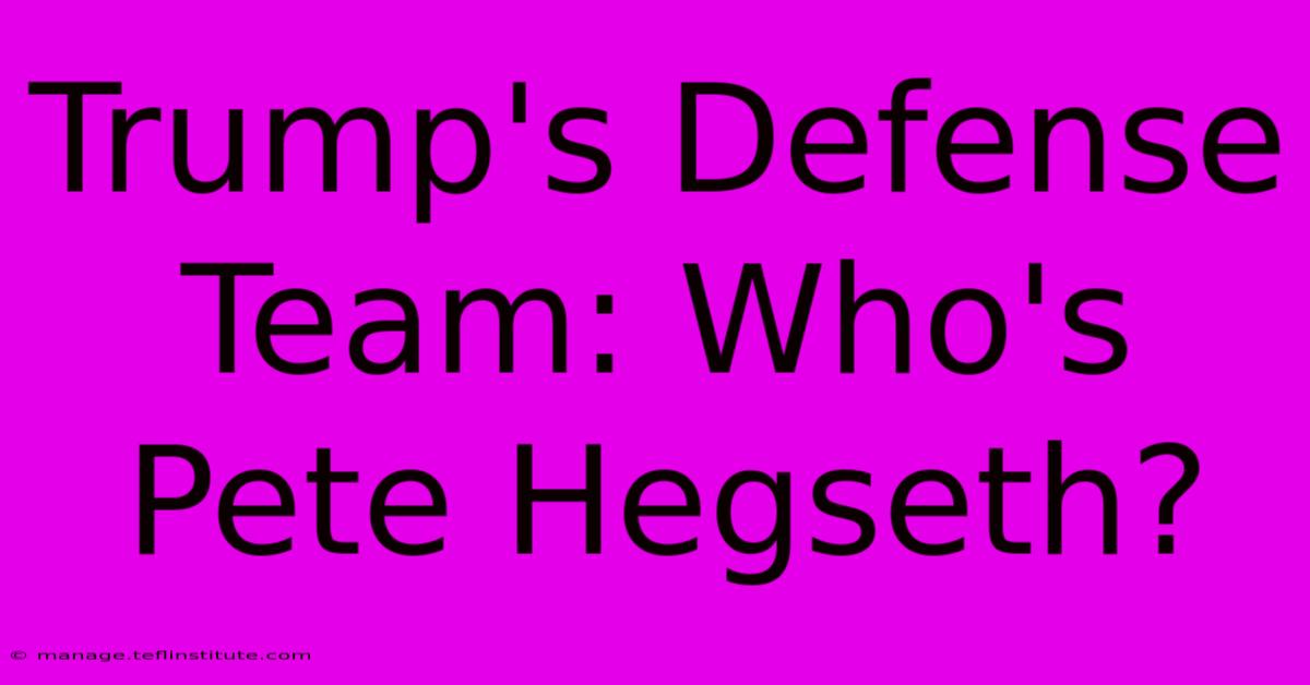 Trump's Defense Team: Who's Pete Hegseth?