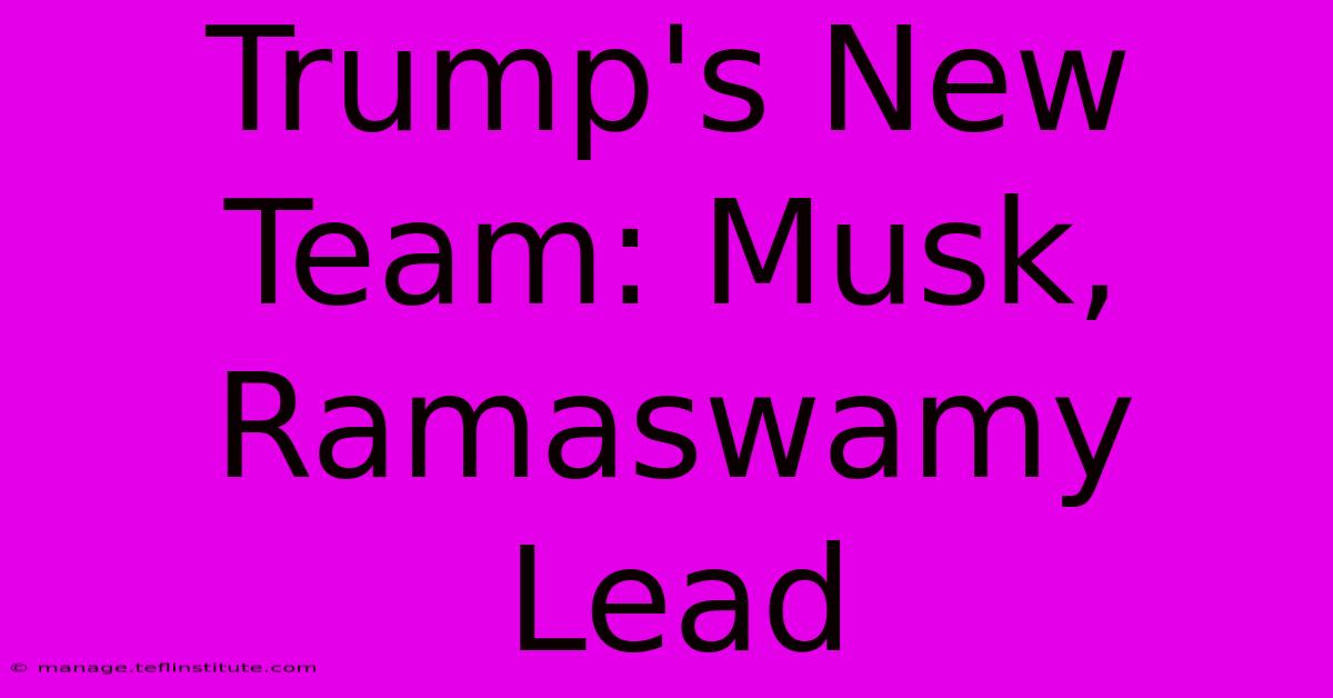 Trump's New Team: Musk, Ramaswamy Lead